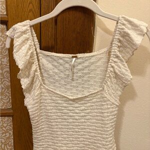 Free People Cream Textured Ruffle Blouse